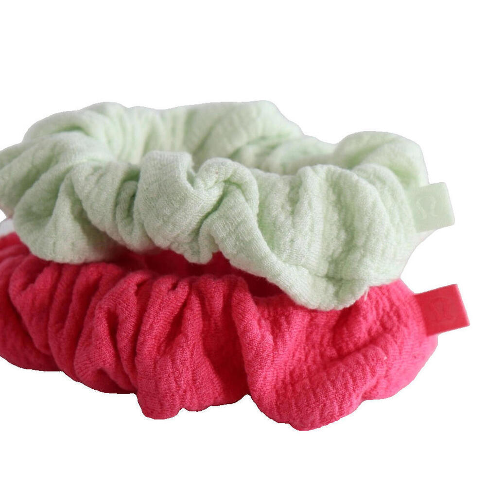 Lululemon Women’s Pink + Light Green Lot of 2 Scrunchie Activewear Yoga Hair Tie